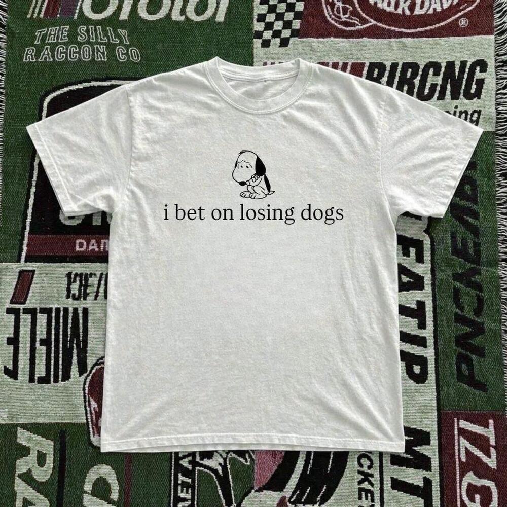White Snoopy I Bet On Losing Dogs Graphic Tee